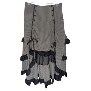 CHIC STAR Victorian Steampunk Pinstripe Ruffle High Low Skirt Size 42 Grey Black